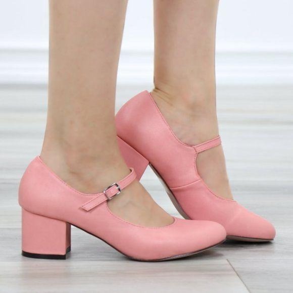 Shoes - Block Heel Vintage Peach Rockabilly Style Pumps